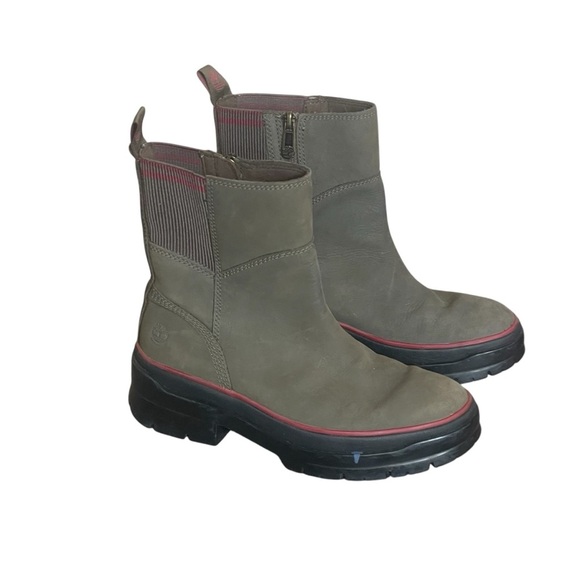 Timberland Womens 6.5 Malynn Side Zip Boots Olive Leather Waterproof Outdoor EUC - Picture 1 of 12